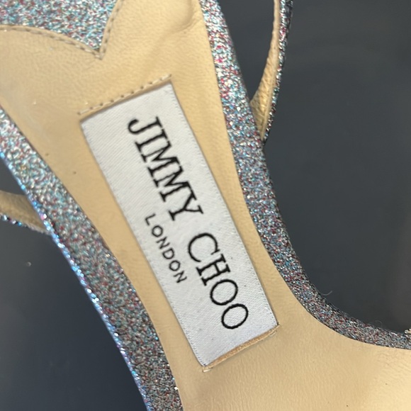 JIMMY CHOO Mimi Silver Glitter Strapped High Heels - Picture 4 of 6